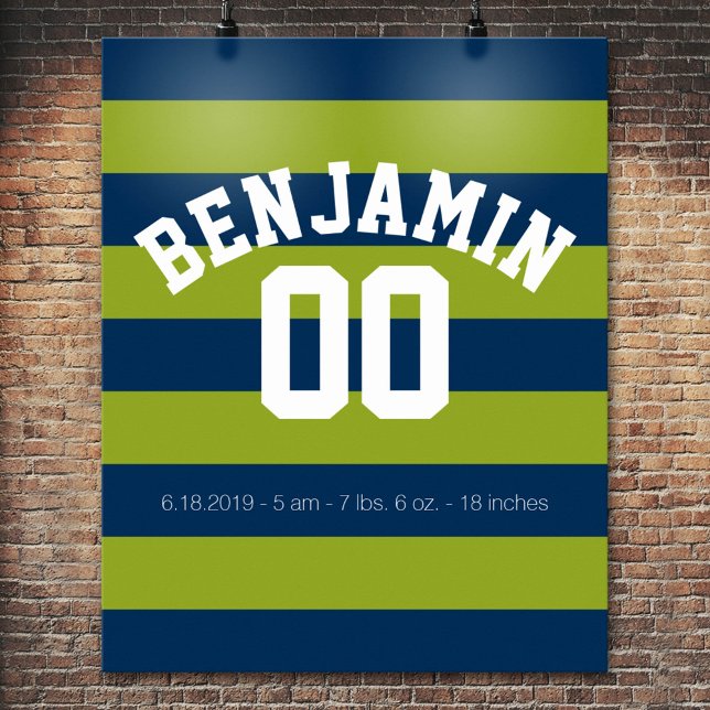 Nummer på marint blått och limgrönt rugby Rand Nam Poster (Custom Poster)