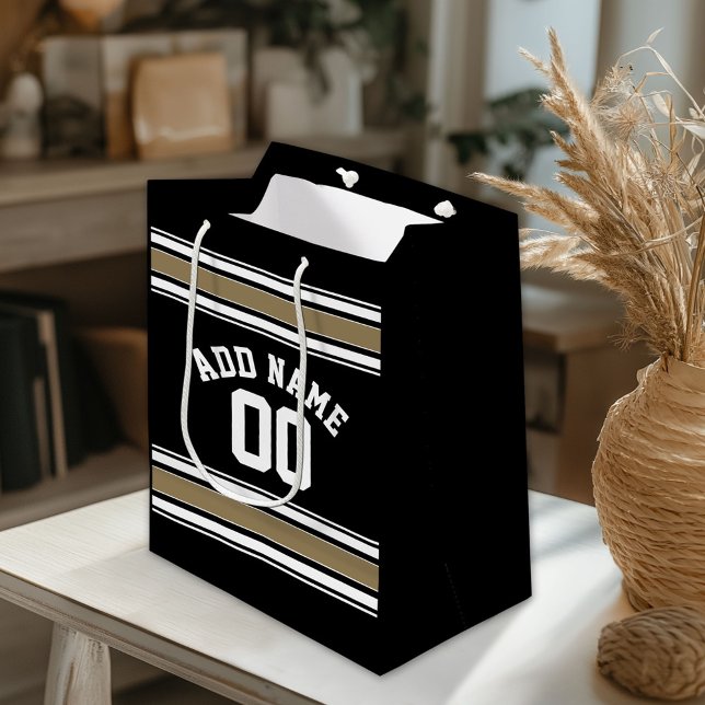 Nummer på sportJersey Black och Guld Rand Namn (Custom Gift Bag)