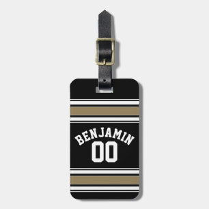 Nummer på sportJersey Black och Guld Rand Namn Bagagebricka