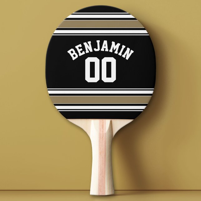 Nummer på sportJersey Black och Guld Rand Namn Pingisracket (Custom Ping Pong Paddle with a Sports Theme)