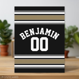 Nummer på sportJersey Black och Guld Rand Namn Vykort