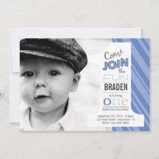 Nummer Roligt FÖRSTA BIRTHDAG-fotoinbjudan Inbjudningar