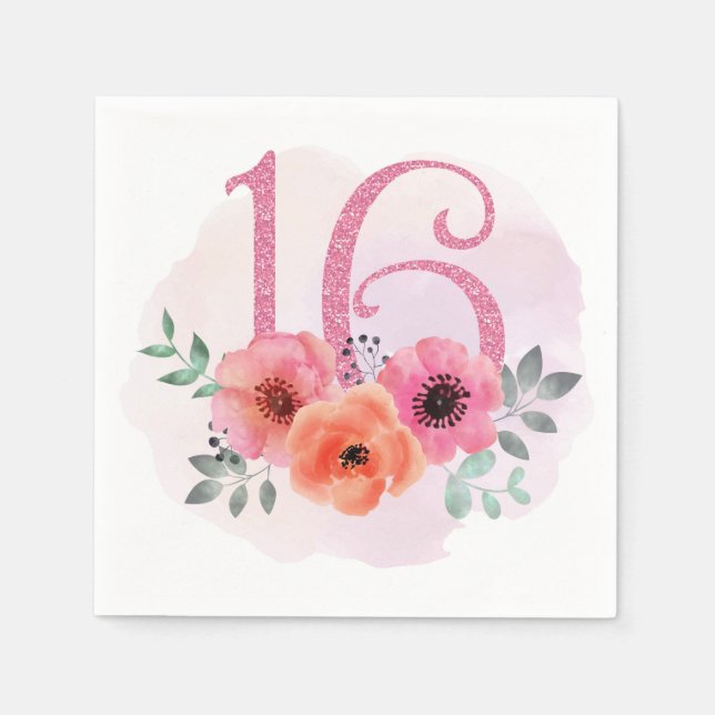 Nummer sexton med blommor pappersservett (Framsidan)