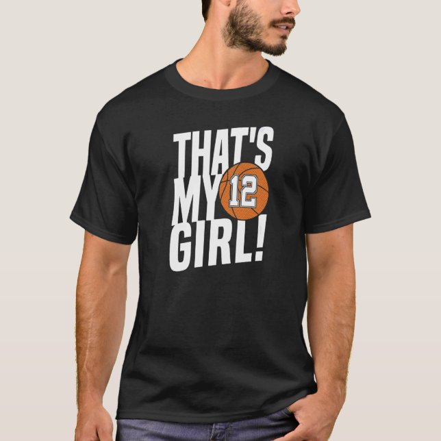 Nummer tolv, min flicka 12 basketboll Mamma Pappa T Shirt (Framsida)