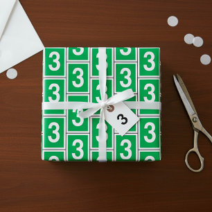 Nummer tre vit och Grönt radbrytning Papper Presentpapper