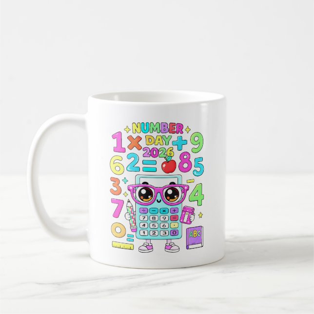 Nummerdag 2026 Söt Räknare Matematik Design Kaffemugg (Vänster)