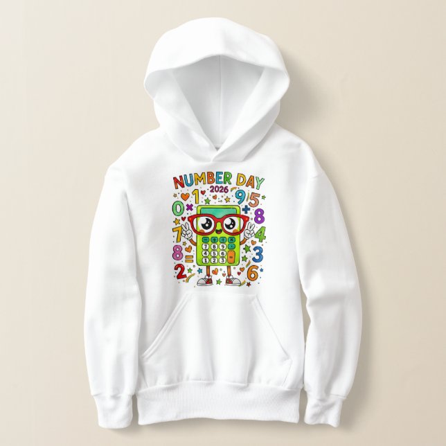 Nummerdagsbarn hoodie | Färgglada matematiknummer T Shirt (Laydown)