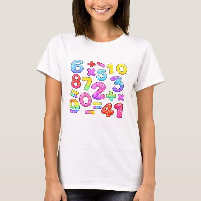 Nummerdagsfärgglada matematiknummer T-shirt (Framsida)