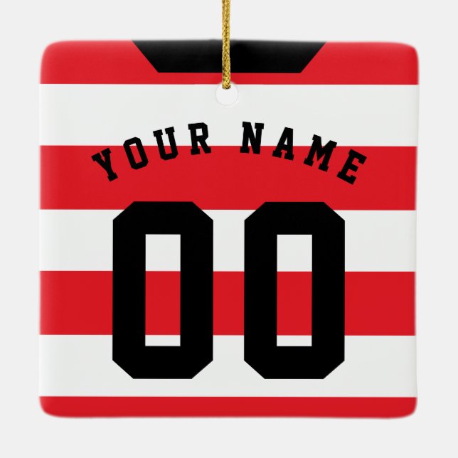 Nummermall för fotbollsrugby Jersey Namn Julgransprydnad Keramik (Baksida)