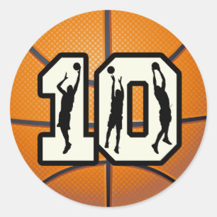 Numrera 10 basket och spelare runt klistermärke