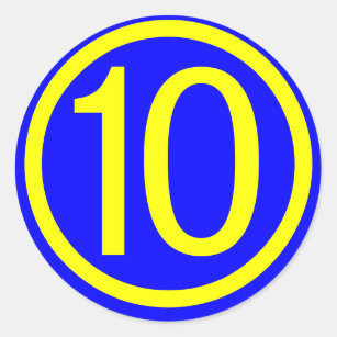 numrera 10 i en cirkla, blåttbakgrund runt klistermärke