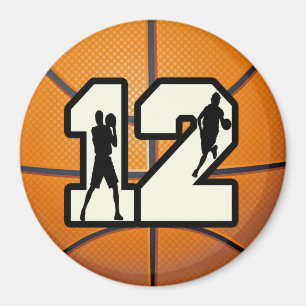 Numrera 12 basket och spelare magnet