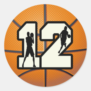 Numrera 12 basket och spelare runt klistermärke