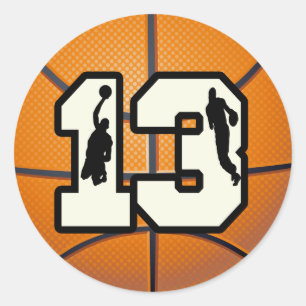 Numrera 13 basket och spelare runt klistermärke