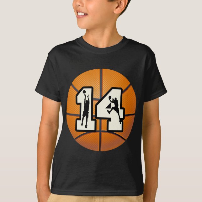 Numrera 14 basket och spelare t-shirt (Framsida)