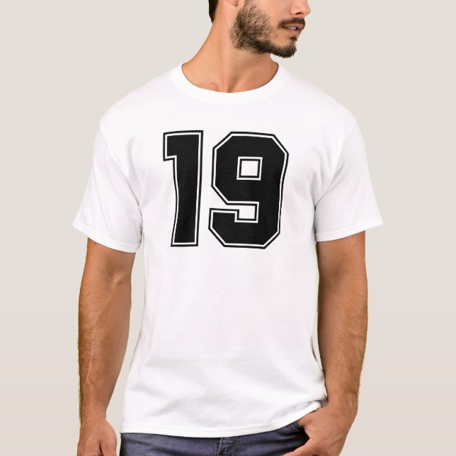 Numrera 19 beklär och baktrycket tee shirt (Framsida)