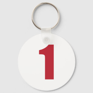 Numrera 1 i rött på vit knäppas keychain nyckelring