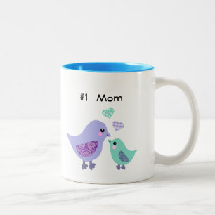 Numrera 1 mamma gulliga lilor & blåttfågel- & Två-Tonad mugg