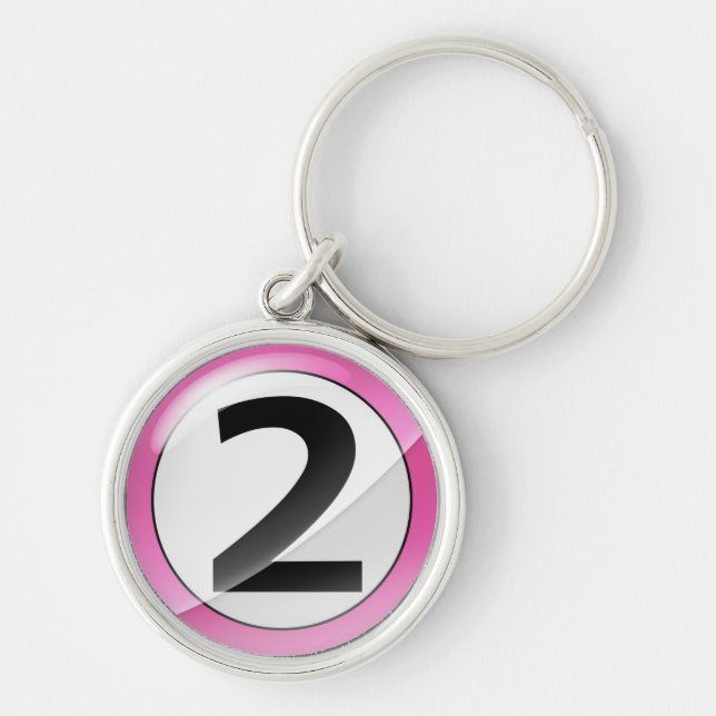 Numrera 2 den rosa högvärdiga nyckelringen rund silverfärgad nyckelring (Framsidan)