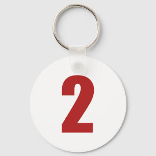 Numrera 2 i rött på vit knäppas keychain nyckelring