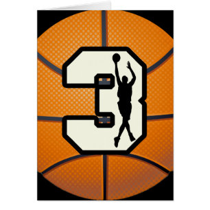 Numrera 3 basket och spelare hälsningskort