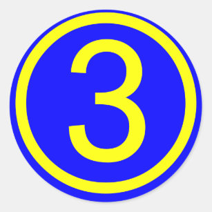numrera 3 i en cirkla, blåttbakgrund runt klistermärke