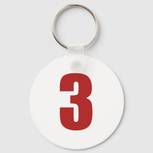 Numrera 3 i rött på vit knäppas keychain nyckelring
