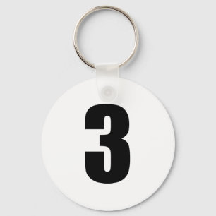 numrera 3 i svart på vit knäppas keychain nyckelring