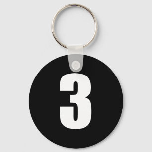 numrera 3 i vit på svart knäppas keychain nyckelring