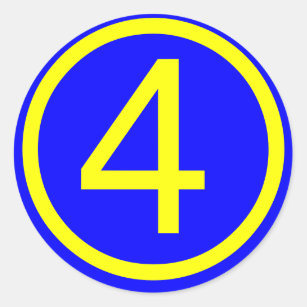 numrera 4 i en cirkla, blåttbakgrund runt klistermärke