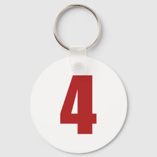 Numrera 4 i rött på vit knäppas keychain nyckelring