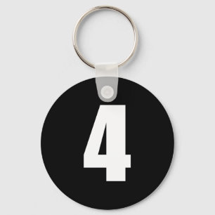 numrera 4 i vit på svart knäppas keychain nyckelring