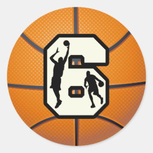 Numrera 6 basket och spelare runt klistermärke