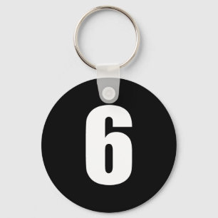numrera 6 i vit på svart knäppas keychain nyckelring