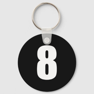 numrera 8 i vit på svart knäppas keychain nyckelring