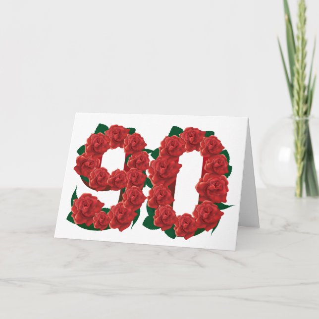 Numrera 90 eller 90:e födelsedagröd ros kort (Framsida)