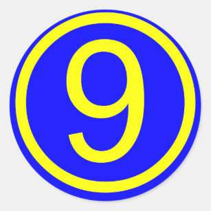 numrera 9 i en cirkla, blåttbakgrund runt klistermärke