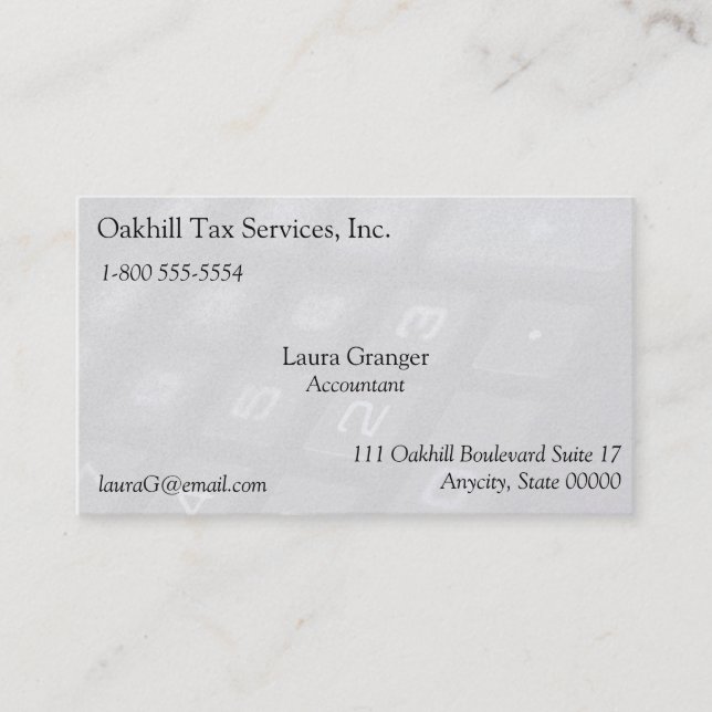 Numrera nycklar på räknemaskinen bleknar visitkort (Framsida)