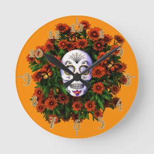 Numrerad på Sugar Skull Marigold Day of the dead Rund Klocka