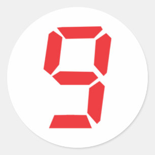 numrerar digital röd ringklocka 9 nio runt klistermärke