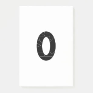 Numret noll (0) i svart post-it block