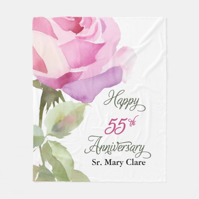 Nun 55th Anniversary Jubilee Custom Name Pink Rose Fleecefilt (Framsidan)
