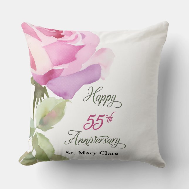 Nun 55th Anniversary Jubilee Custom Name Pink Rose Kudde (Framsida)