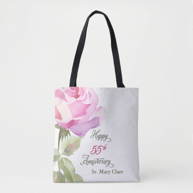 Nun 55th Anniversary Jubilee Custom Name Pink Rose Tygkasse (Framsida)