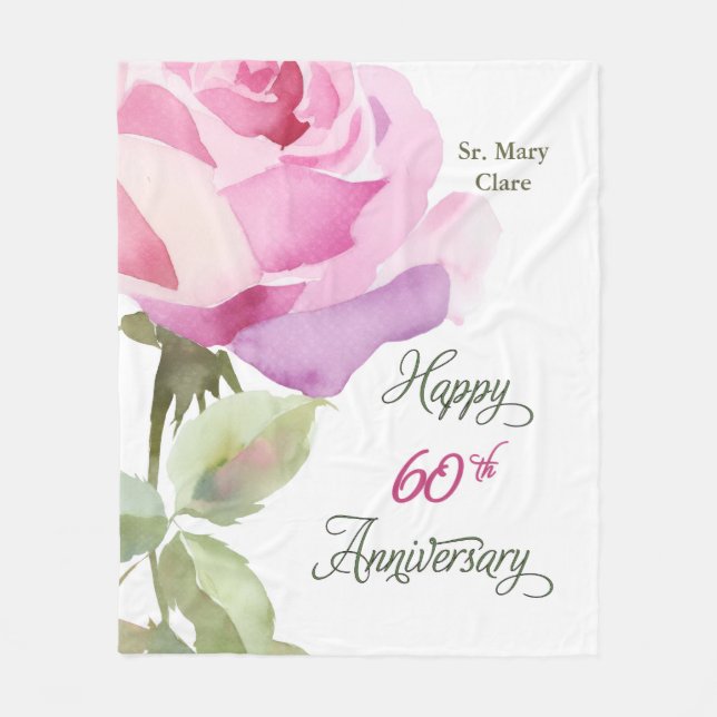 Nun 60th Anniversary Jubilee Custom Name Pink Rose Fleecefilt (Framsidan)
