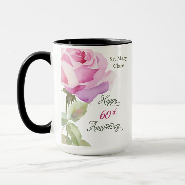 Nun 60th Anniversary Jubilee Custom Name Pink Rose Mugg (Vänster)