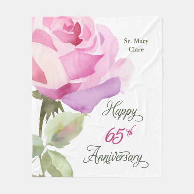 Nun 65th Anniversary Custom Name Pink Rose Fleecefilt (Framsidan)
