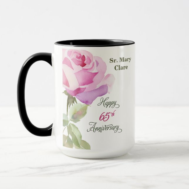 Nun 65th Anniversary Custom Name Pink Rose Mugg (Vänster)