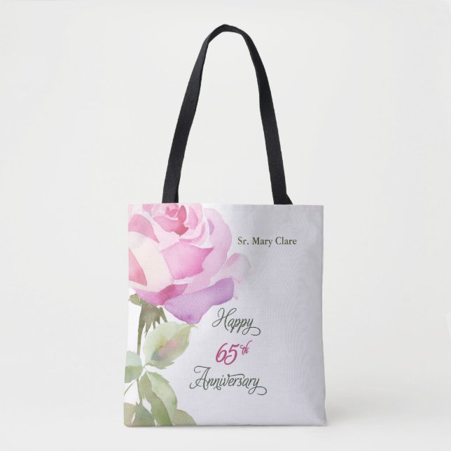 Nun 65th Anniversary Custom Name Pink Rose Tygkasse (Framsida)
