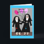 Nun Birthday Gifts "Grattis på födelsedagen Sister Kort<br><div class="desc">Katolskt födelsedagskort,  mugg,  tote bags,  postkort och knappar.  Två nunnor,  en som innehar rosa ballonger.  Oj!</div>
